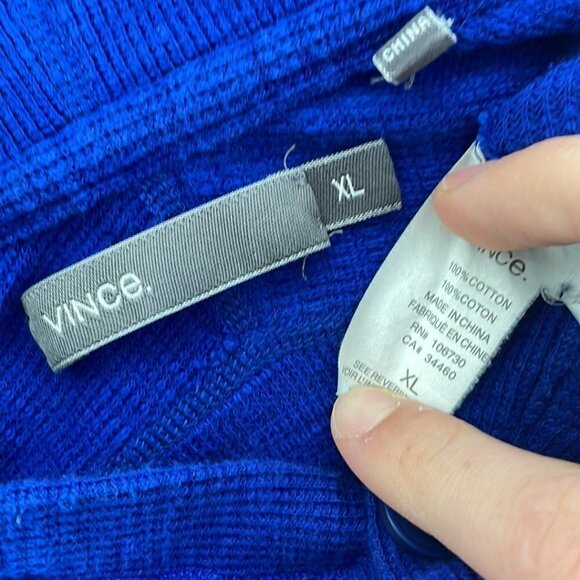 Vince Men's Sweater Lightweight Pullover Hoodie Buttons Blue Size X Large XL - Picture 11 of 13